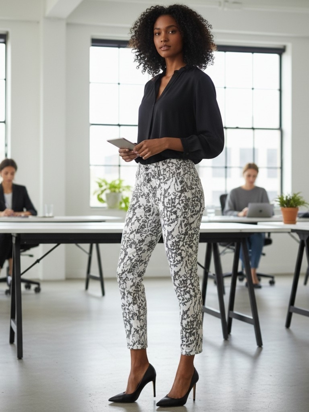 Joe's Jeans Black & White Printed Slim Ankle Pants